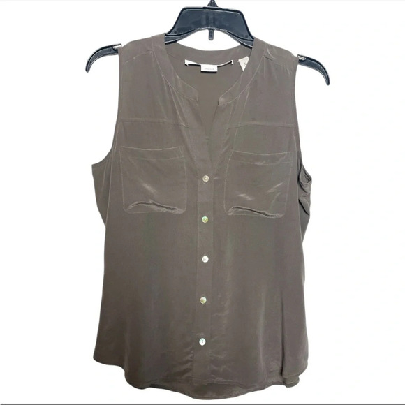 Max studio Silk Sleeveless Slim Signature Blouse in Shark size small - Picture 1 of 3